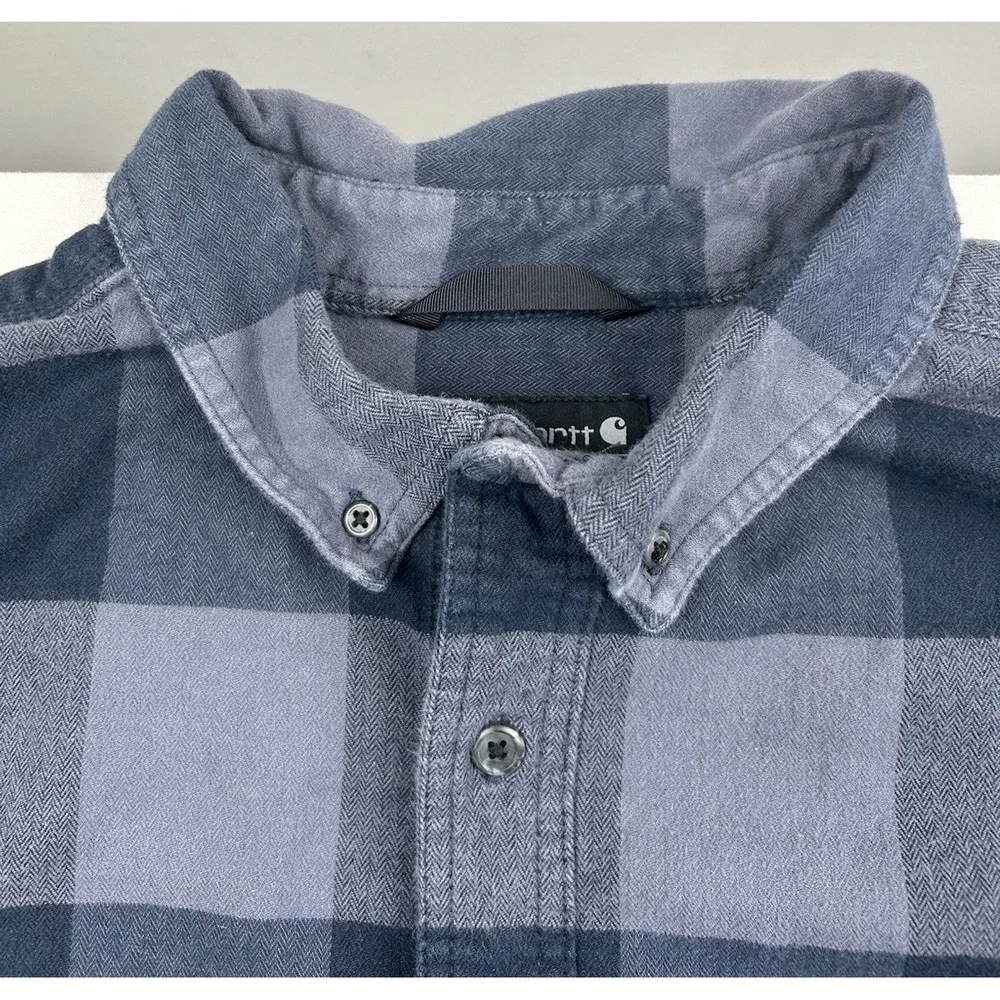 Carhartt Flannel Shirt Men's 2XLT Blue Plaid Relaxed Fit Pockets Button TW4448-M